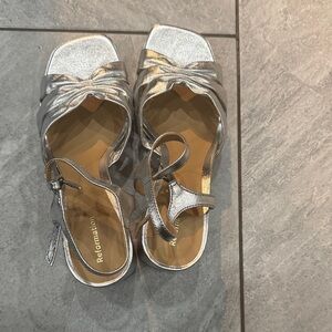 Reformation Metallic Silver Ankle-Strap Sandals size 7. Brand new